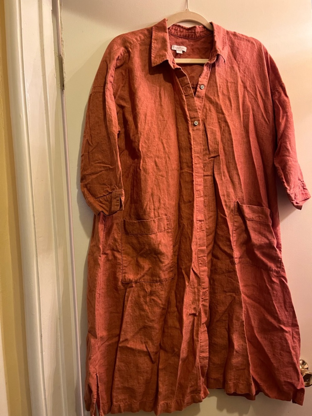 J. Jill Rust Orange Linen Midi Shirt Dress